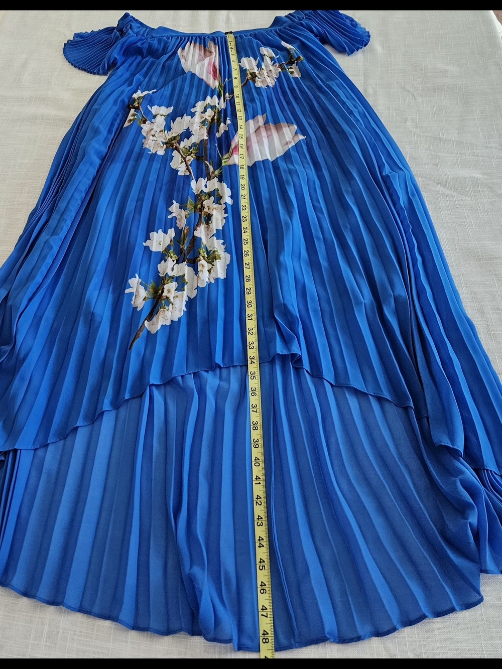 Ted Baker London Melma Blue Floral Pleated Off-Shoulder High-Low Maxi Dress - Picture 13 of 15